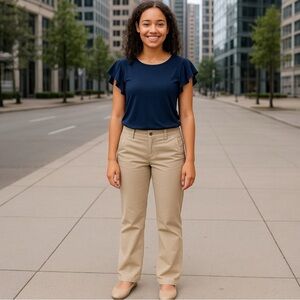 Dalia Khaki Pants Junior’s Size 8 Button Accents Straight Leg Modern Fit Office